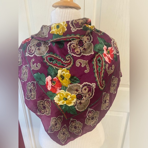 Adrienne Vittadini Silk Raspberry Floral Scarf - Picture 2 of 6